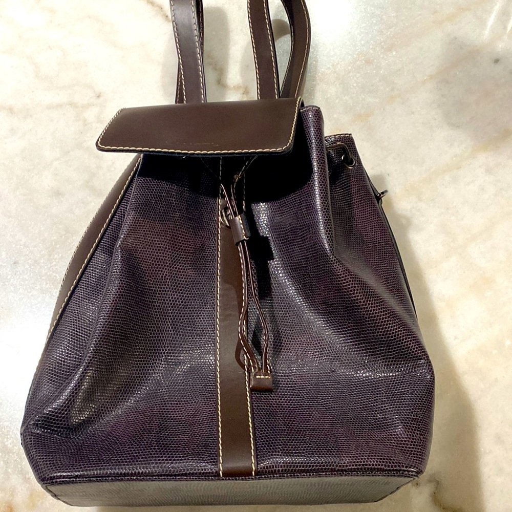 Beautiful discontinued eggplant color Lancel  backpack from France